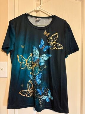 Women’s Black & Blue Butterfly Graphic Tee